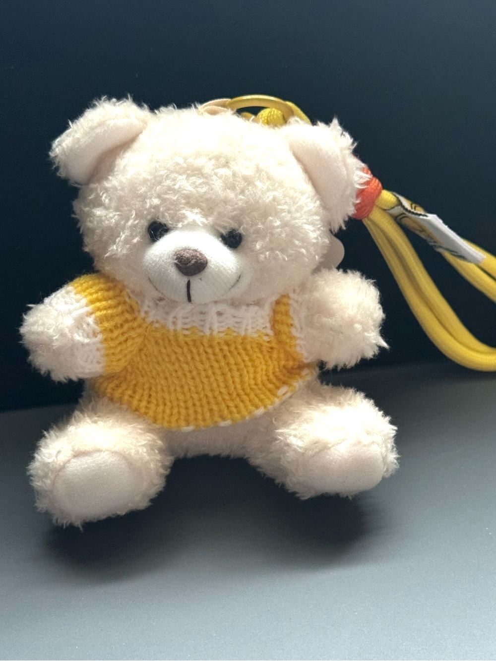 Yolanda white Plush Teddy Bear Bag Charm Keychain Yellow Sweater NWT